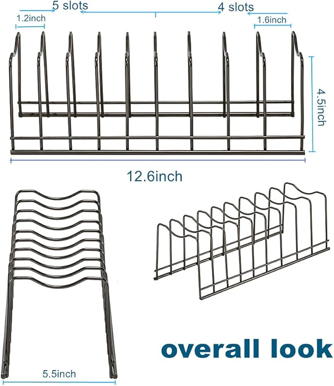 Pot Lid Organizer, Stainless Steel Pot Lid Storage Rack Holder, Cutting Board, Bakeware, Pots & Pans, Serving Trays, Reusable Containers in Cabinet Pantry on Countertop(Satin Nickel, 2)