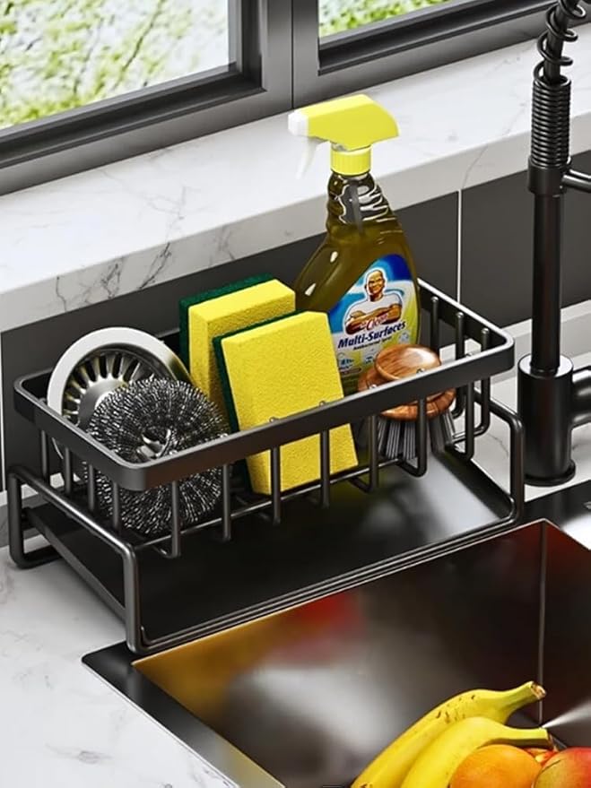 Bibabala Home Kitchen Faucet Drainer Holder Soap Bathroom Non Slip Corner Sink Drain Rack(Black)