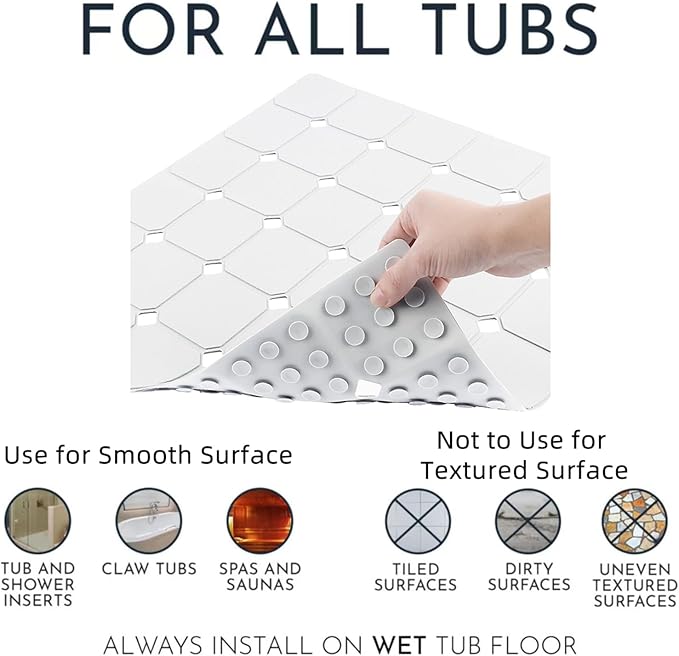 MEIMEIDE Shower Mat Non Slip 21"x21" Silicone Foldable Bath Mat with Suction Cups & Drain Holes, Odorless, Eco-Friendly & Durable, Machine Washable Shower Stall Mat for Adults, Seniors White