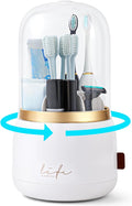 Toothbrush Holders for Bathrooms,Rotating 5-Slot with Cover and Draining Water,Kids Electric Toothbrush Holder and Toothpaste Stand Storage for Bathroom Accessories Counter Organizer Vanity