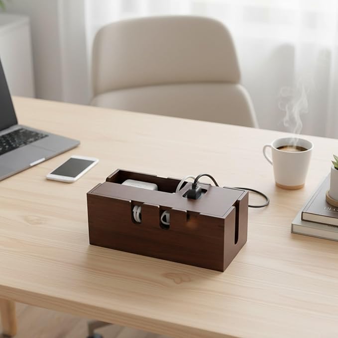 Extra Large Cable Management Box, Wood Cord Hider Box & Organizer for Power Strip, TV Wires & Set-Top Boxes and Electronic Accessories(Dark brown)