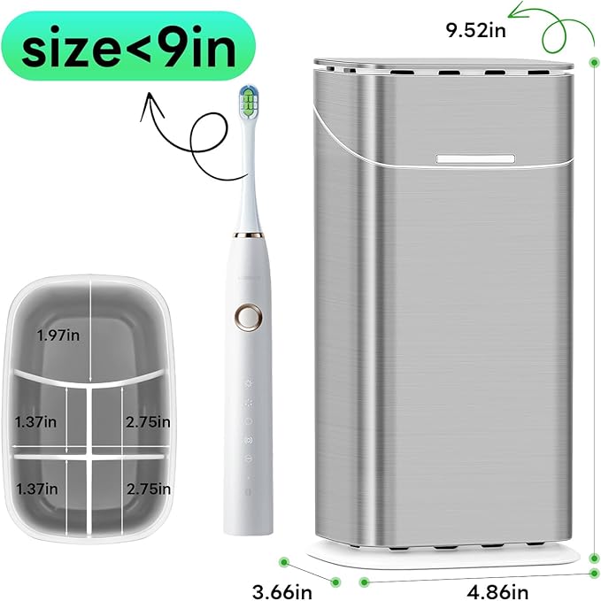 GFWARE Toothbrush Holders with Cover - Electric Toothbrush Length Less Than 9 inches, 5 Slots Tooth Brush Holder for Bathroom, Detachable Toothpaste Holder Bathroom Organizers with Drainage, Silver