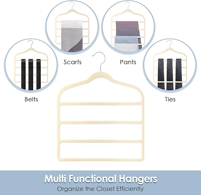 Velvet Hangers Space Saving Non Slip Pant Velvet Hangers, DUDUCOFU 8 Pack Beige Multi Layer Clothes Hangers Closet Organizer for Pants Trousers Scarf