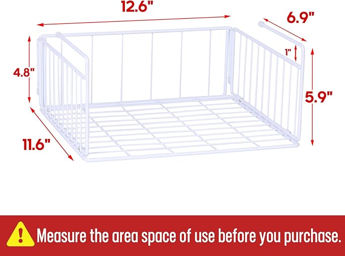 SUFAUY 2-Pack Under Shelf Basket Storage, Under Cabinet Hanging Organizer Holds up to 22lbs, Add Shelves for Storage for Pantry Closet, 11.3“d x 12.3" w, White
