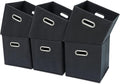 Black Fabric Cubby Storage Bins,13x13x13 Inches ,Cube Organizer Bin Foldable Storage Boxes with Dual Handles Fabric Organizer Box and collapsible Storage basket,Set of 6,Grey
