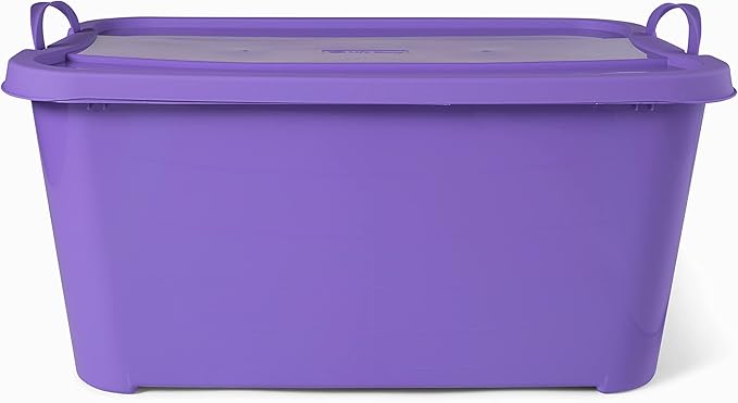 Life Story 12 Pack Light Duty Stackable Storage Bin, 55 Quart Home Organizer, Versatile Lightweight Locking Bins with Carrying Handles, Purple