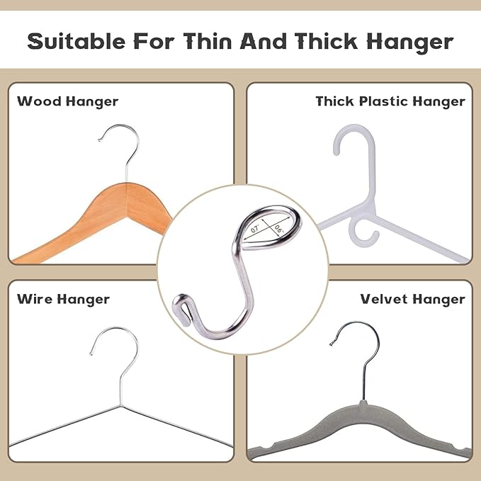 60 Pack Clothes Hanger Connector Hooks Metal Hanger Extender Hooks, Sturdy Hooks for Closet Wardrobe Space Saver Fits All Types of Hangers (Stainless Steel)