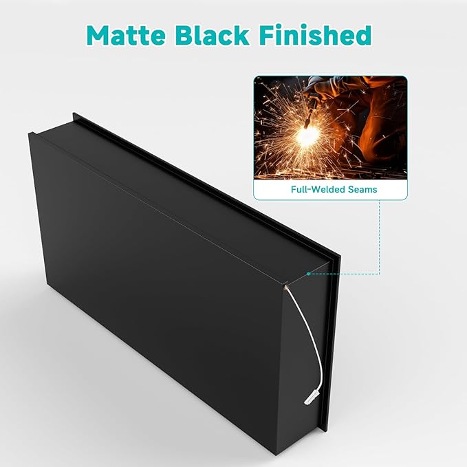 TSIBOMU Stainless Steel 12"x24" LED Lights Shower Niche - No Tile Needed Recessed Wall Niche Waterproof for Walk in Shower Bathroom Storage, Matte Black