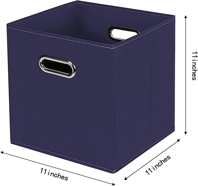 STOREONE Fabric Storage Bins Cubes Baskets Containers-(11X11X11) with Dual Handles for Shelf Closet, Nursery Home ， Bedroom Organizers, Foldable Set of 3 (Navy Blue)