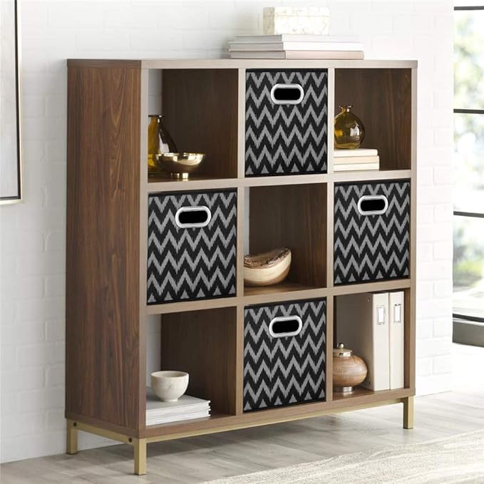 Collapsible Hard Cloth Cubes Storages Organizer Bins Chevron Storage Inserts Cubes Folding Fabric Storage Cubes Boxes 10.5x10.5 X 11 In Black Storage Baskets Drawer Organizer Closet Storage QY-SC10-3