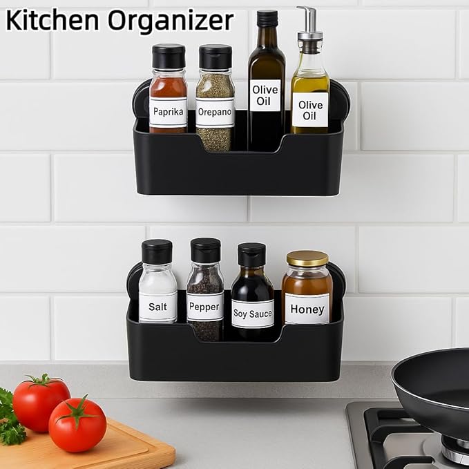 LALOBLUE Shower Caddy, Bathroom Organizers and Storage, 6 Pack Adhesive Organizers and Storage with No Drilling Hanging Shower Shelf, Removable Plastic Bathroom Accessories, Black