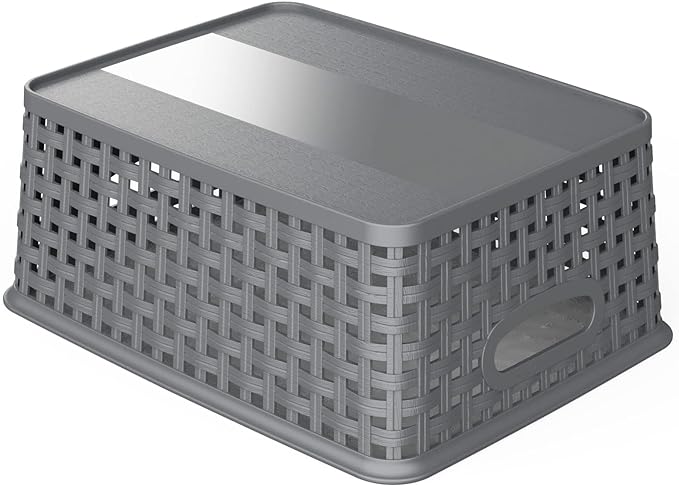 WYT Weave Storage Organizer Baskets, Grey 6-Pack Plastic Woven Baskets, 10.1" x 7.55" x 4.1"
