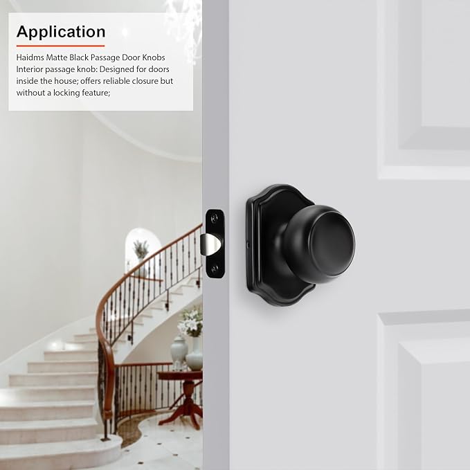Haidms Black Closet Door Knobs Interior, Passage Interior Door knobs, Matte Black Indoor Closet Doorknobs for Closet or Hall (5 Pack)