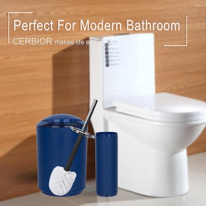 CERBIOR Bathroom Accessories Set 6 Piece Bath Ensemble Includes Soap Dispenser, Toothbrush Holder, Toothbrush Cup, Soap Dish for Decorative Countertop and Housewarming Gift (Blue)