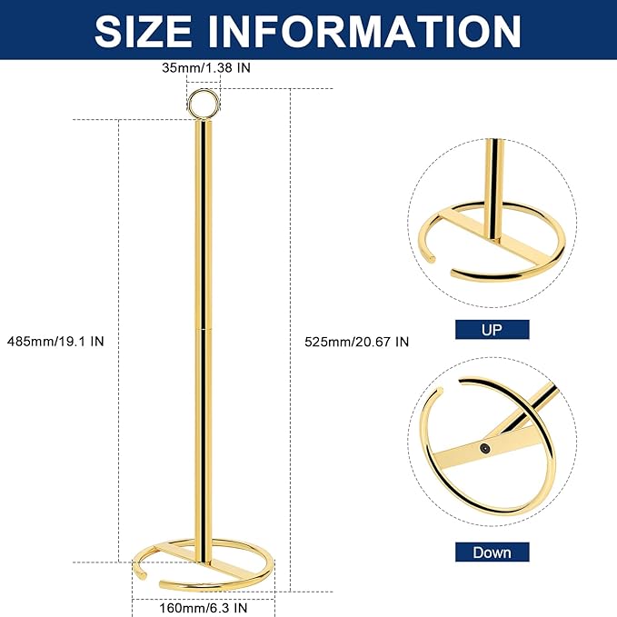 NearMoon Bath Toilet Paper Holder Stand, Freestanding Tissue Paper Storage with Reserve, Space Toilet 4 Rolls Holder for Bathroom/Kitchen Countertop-All Metal (1 Pack, Chrome Gold)