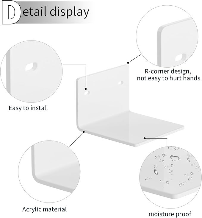 4 Inches White Small Wall Shelves Set of 2, Acrylic Small Floating Mini Shelf for Speaker, Plants, Digital Clock, Security Cameras, Heavy Duty, 2 Pack