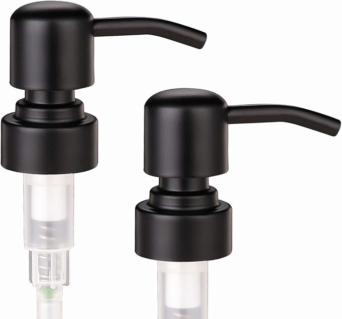 2 Pack Thick Clear Glass Pint Jar Soap Dispenser with Matte Black Stainless Steel Pump, 16ounce Clear Boston Round Bottles Dispenser with Rustproof Pump for Essential Oil, Lotion Soap