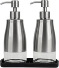 Gaussra Kitchen Soap Dispenser Set with Silicone Tray and Stickers - Brushed Nickel, Stainless Steel Glass Soap Dispenser Bathroom, Refillable Hand Dish Dispenser for Kitchen Sink