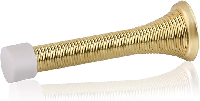 HOMOTEK 30 Pack Spring Door Stopper with Rubber Bumper 3-1/8" Flexible Spring Heavy Duty Wall Door Stop Low Mounted Door Bumper for Home (Bright Brass)