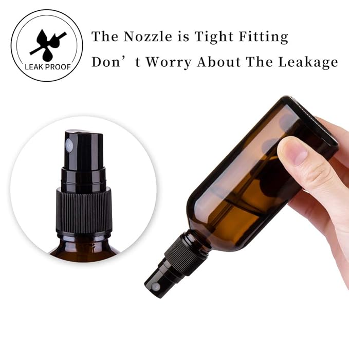 Hydior Amber Glass Spray Bottles for Essential Oils, 4oz Empty Small Fine Mist Spray Bottle 2 Pack