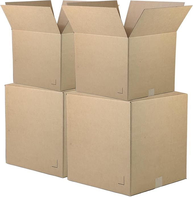 The Boxery Moving Boxes 4-Pack XX-Large | 24x24x24 inch Brown/Kraft Corrugated Cardboard Packing, Moving & Storage for Business/Home – Durable - Eco-Friendly, Recyclable - Made in the USA