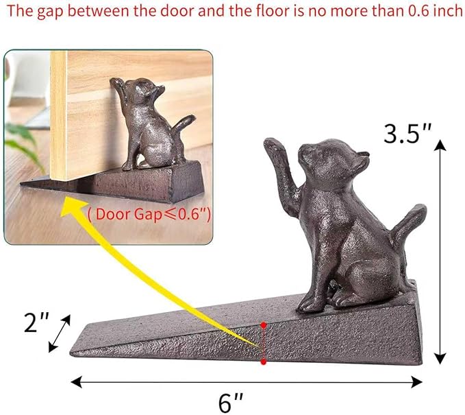 Sungmor Heavy Duty Cast Iron Cat Door Stops | Decorative Cute Animal Statue Metal Door Stopper Wedge with Non-Slip Mat | Solid & Antique Style Windproof Door Holder for Patio Yard Garden Farmhouse