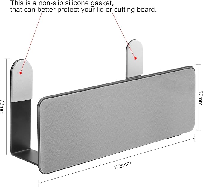 Pot Lid Rack, Wall Mounted 304 Stainless Steel Pan Lid Organizer Holder, Self Adhesive, Kitchen Cooking Utensil Tool (Black)