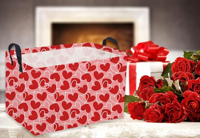 Sanjiaofeng Rectangular Valentine's Day Basket Love Storage Bins,Girls Storage Basket with Handles.Clothers,Books,Kid's Gifts Bins. (Overlapping Love)