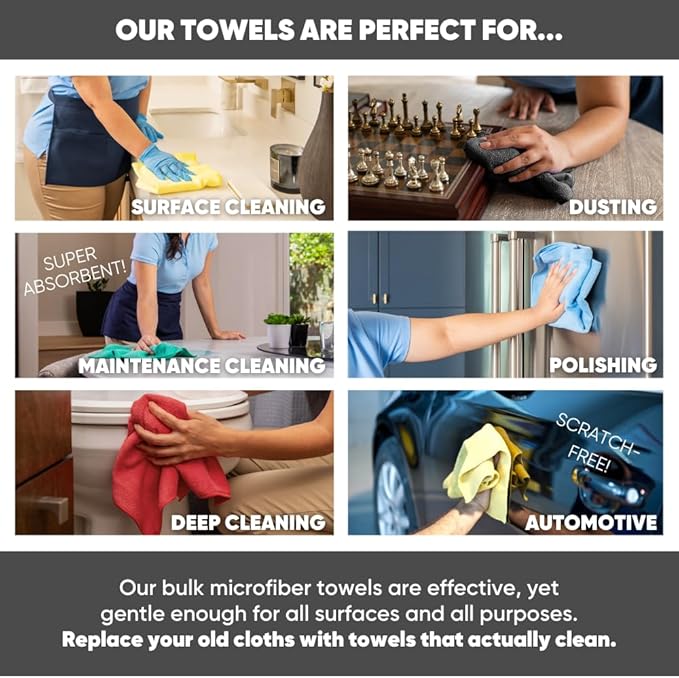 Bulk 12” X 12” All Purpose Microfiber Towels Wholesale - Case Quantity (400 Count) | No Fraying | High Density Microfiber | Zero Chemical Cleaner | Long-Lasting (Blue)