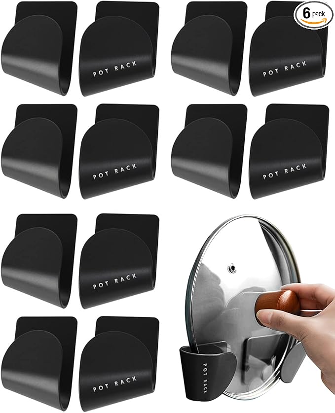 Tendiren Pot Lid Organizer, 6 Pairs of Adjustable Wall Mount Pot Lid Holder Cabinet Door, Pot and Pan Hangers for Kitchen Wall Mount, Cabinet Door Lid Organizer, Save More Space