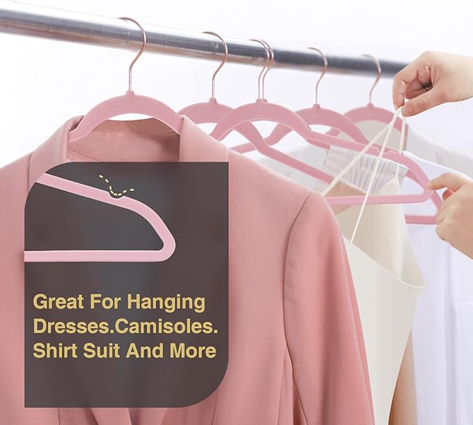 Anti-Slip Pink Velvet Hangers, 50 Pack, Non-Toxic, Durable, Space-Saving, Holds Up to 15 lbs