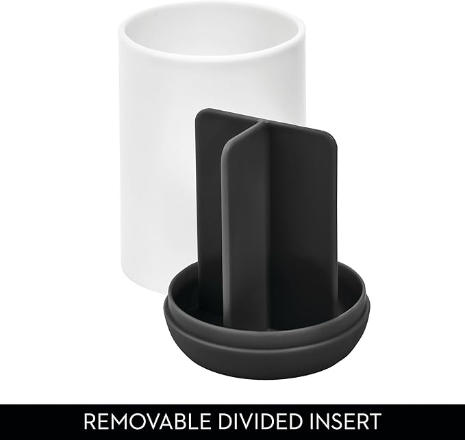 iDesign Toothbrush Holder with 3 Divided Sections for Bathroom or Vanity - Matte White/Matte Black