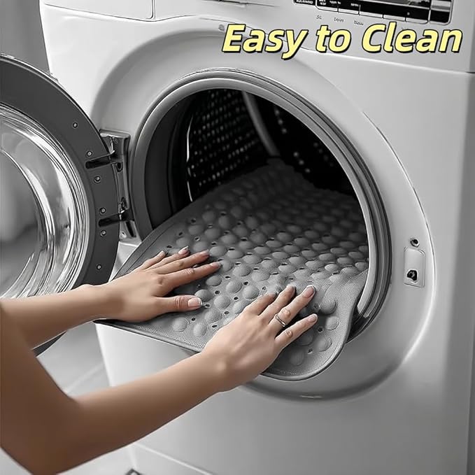 Bath and Shower Safety Mats 27.5x15 inch, Non Slip with Strong Suction Cups for Bathroom Stall and Tub Floor, Extra Large and Machine Washable, Drain Holes Keep Bathtub Clean, Soft on Feet, Light Grey