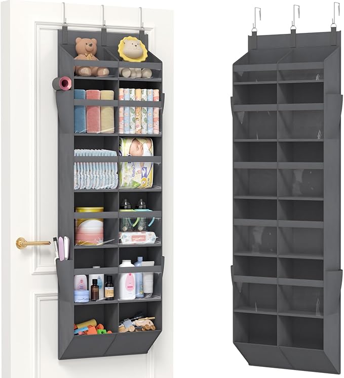 Lifewit 1 Pack Over the Door Organizer, Clear Window Hanging Storage with 4 Mesh Side Pockets, Anti Tilt 40 lbs Load Behind Door for Pantry, Nursery, Bathroom, Bedroom, Dorm, 12 Section, Gray