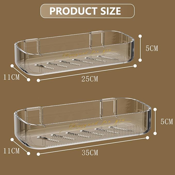Acrylic Shower Shelves 4Pack, 14" Clear Plastic Wall Shelf Organizer for Bathroom and Kitchen, No Drilling Wall Adhesive Shelf, Bathroom Shelves Organizer for Wall Storage, Large Capacity