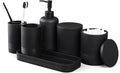 6-Piece Bathroom Accessories Set, Organizer Set with Soap Dispenser, Toothbrush Holder Set, Vanity Tray, Tumbler & 2 Cotton Swab Jars – Modern Stylish Bathroom Storage(Matte Black)