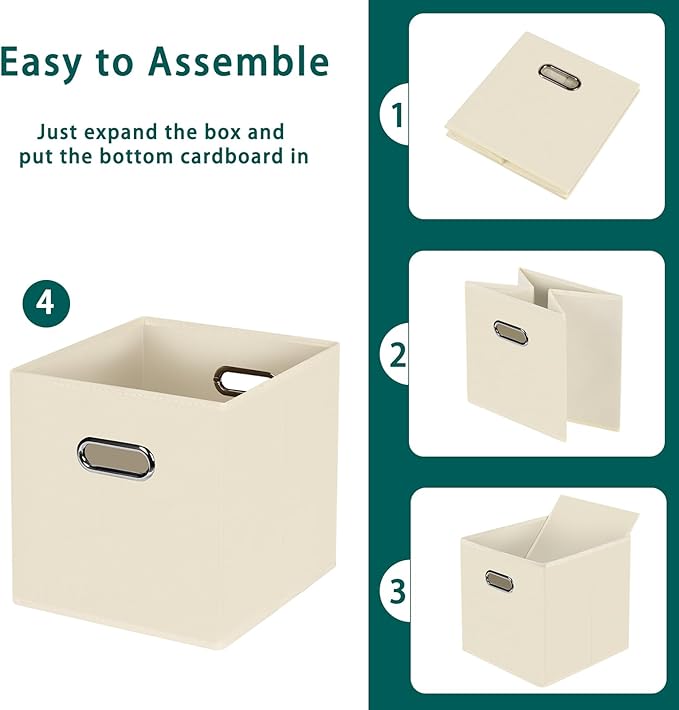 Foldable cube storage bins, Fabric Storage Box Cubes Organizer Baskets with Dual Handles for Home Organizer,Nursery,Shelves,Closet,Set of 12,(Creamy-White)