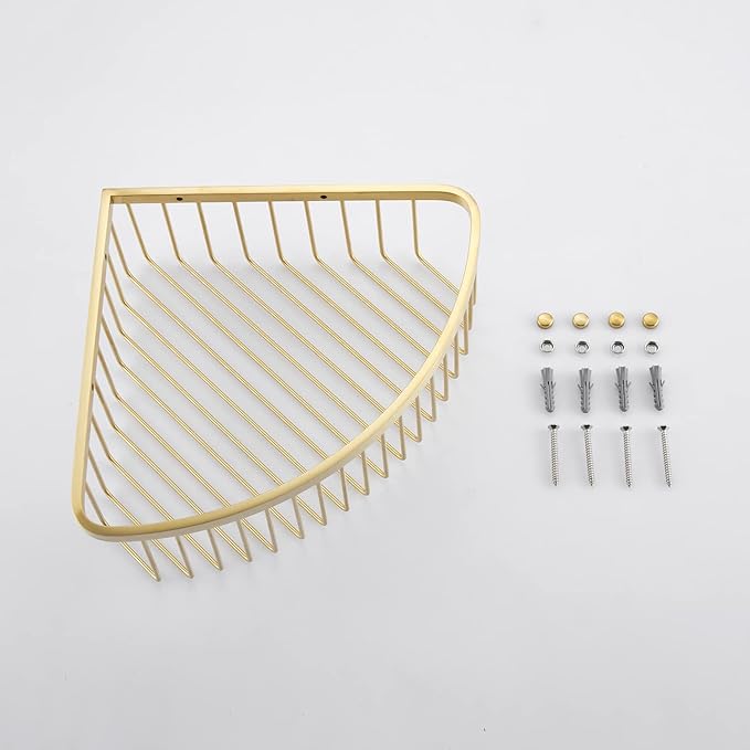 GORDEE Bathroom Shower Caddy Corner Shelf Basket, Ultra Sturdy Rust-Proof Stainless Steel Shelf Organizer Shampoo Holder, Wall Mounted Storage Rack for Bathroom Kitchen, Brushed Gold