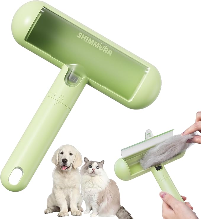 SHIMMURR Reusable Pet Hair Remover - Lint Roller for Dog & Cat Fur - for Furniture, Carpet, Clothing - Detachable Handle (Green)