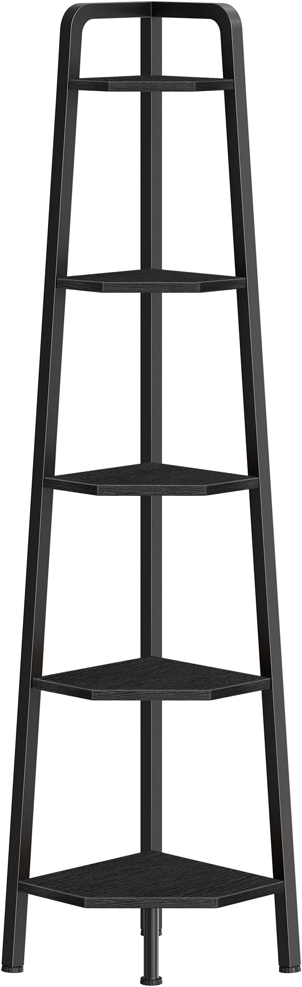 Corner Shelf, 5-Tier Ladder Corner Shelf, Ladder Bookshelf, 59.6" Tall Vertical Display Stand, Metal Frame Bookshelf, for Living Room, Bedroom, Kitchen, Black TCJ20BB