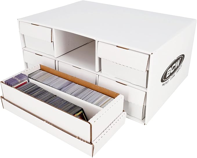 BCW 1600 Count Two Row Card House Storage Box with 6 Shoe Boxes | Holds 9600 Standard Trading Cards | Cardboard Storage House with Six 2 Row Card Storage Boxes