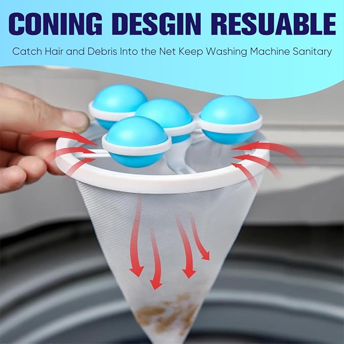 Sakerplus Washing Machine Hair Filter Mesh Bags, 4-Pack Reusable Floating Lint Catcher for Laundry, Drain Protector with Fast Hair & Debris Collection (3, Pink)