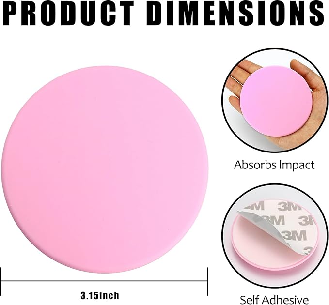 3.15" Large Wall Door Handle Stopper, 8PCS Pink Self Adhesive Wall Protector Rubber Door Bumpers, Solution for Stopping Damage from Doors Knobs, Shock Absorbent and Noise Reduction