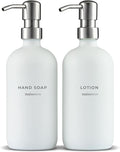 MaisoNovo Soap Dispenser 2-Piece Set | 16.9oz White Bottles with Silver Stainless Steel Pump Core