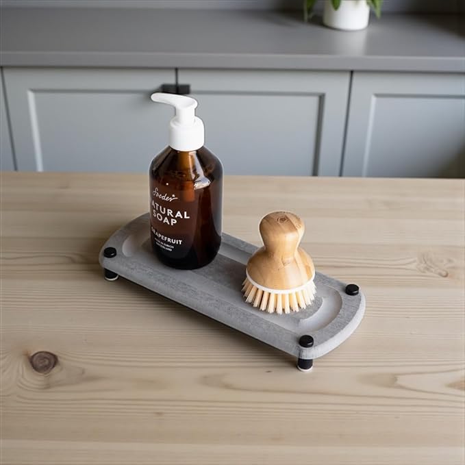 Premium Sink Caddy - Water-Aborbing Diatamaceous Earth Tray for Sink, Elevated Stainless Steel Feet, Non-Toxic, Fast-Drying, Kitchen or Bathroom (Lake Stone)