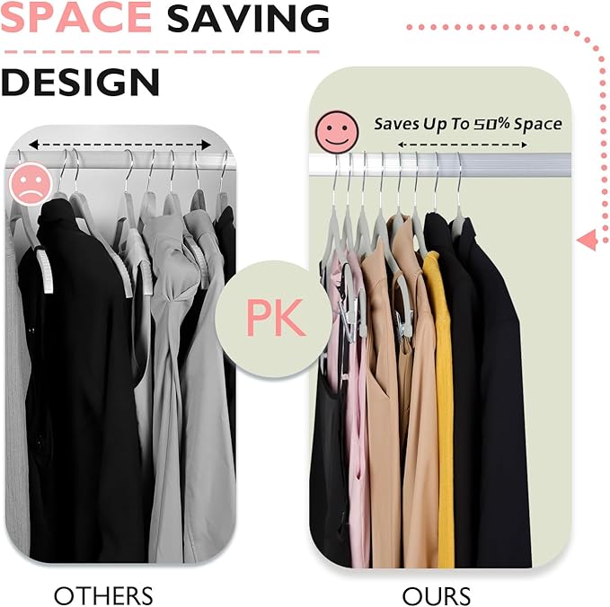 ManGotree Pants Hangers with Movable Clips, Non-Slip Velvet Skirt Hangers, Space-Saving Clothes Hangers for Pants, Skirts, Shirts, Coats, Dresses (18 Pack, Grey)