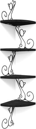 Alsonerbay Corner Shelves - Wall Mounted Floating Wood Shelf, 4 Tier Rustic Storage Shelf, Cat Shaped Shelving for Wall, Solid Wooden Decor for Living Room, Bedroom, Kitchen (Black)