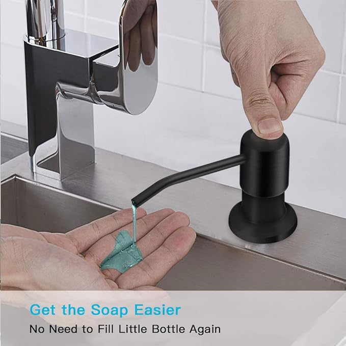 Dish Soap Dispenser for Kitchen Sink, Countertop Sink Soap Dispenser Water Pump with 47” No-Spill Extension Tube Kit Design for Kitchen Bathroom, Easy to Press, No More Refills （Black）