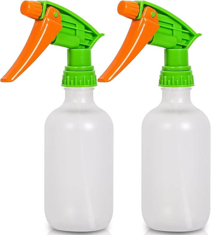 Cleaning Spray Bottles for Plants Misters Inside, 2 Pack 10 oz Squirt, Water Spray Bottle Mist Sprayer, No Leak Hair Mister Empty with Adjustable Nozzle (White Orange)
