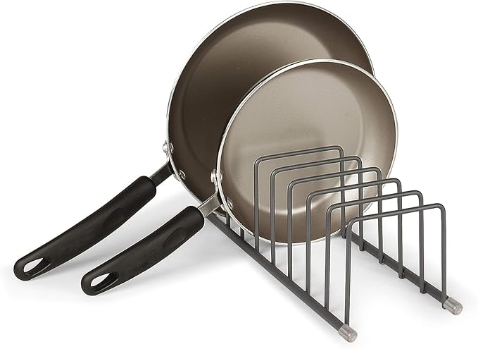 FitWell Kitchen Bakeware Organizer,Plate Racks,Rack for Plastic Lids,Cutting Boards,Cookie Sheets,Pots & Pans Holder,Compact Kitchen Storage,Cabinet Organizer (Industrial Gray)